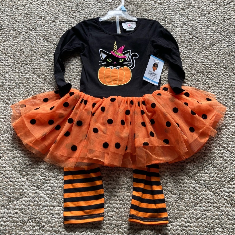 NWT Counting Daisies Black & Orange Halloween Cat Set 4T